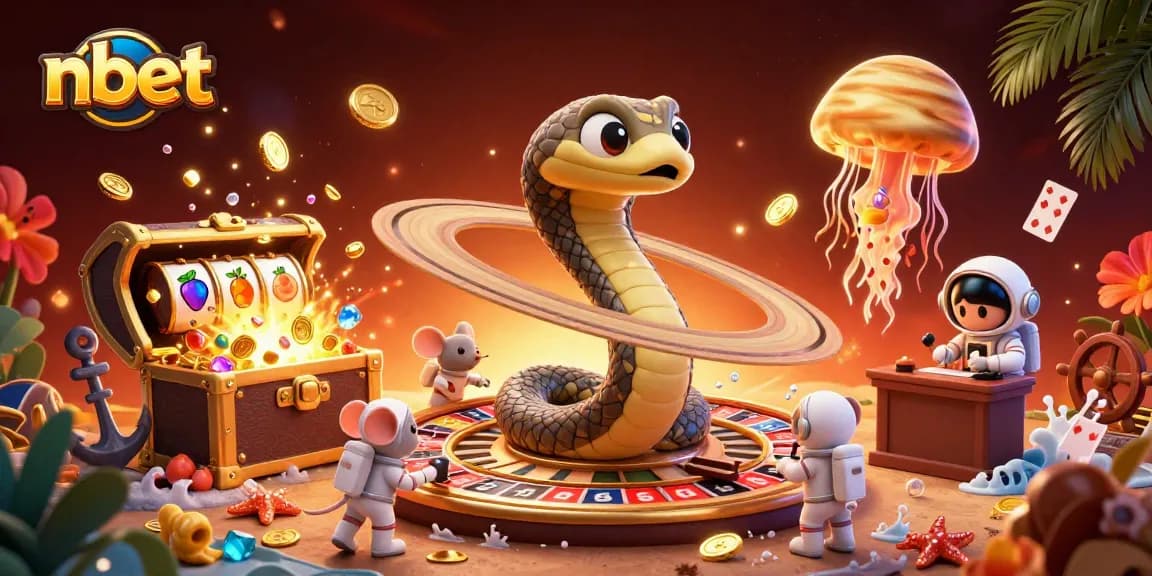 Bet on nbet's vibrant cosmic casino scene featuring playful characters and dazzling gaming elements.