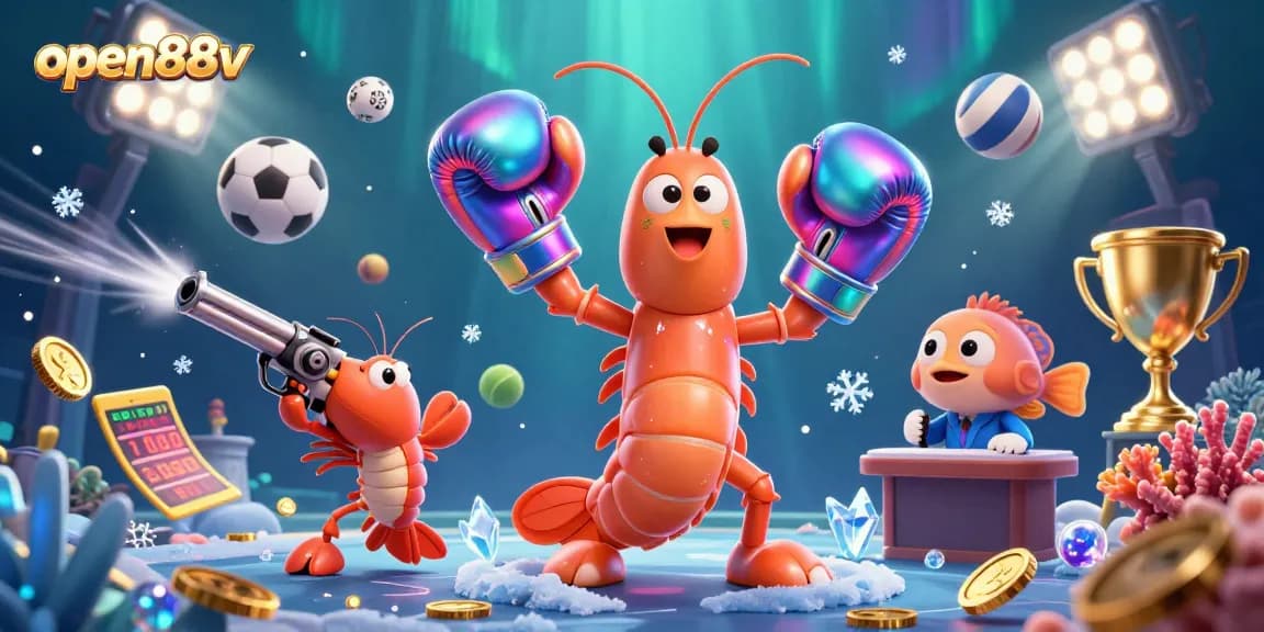 Experience thrilling action with open88v in an energetic casino sports betting scene filled with vibrant characters and elements.
