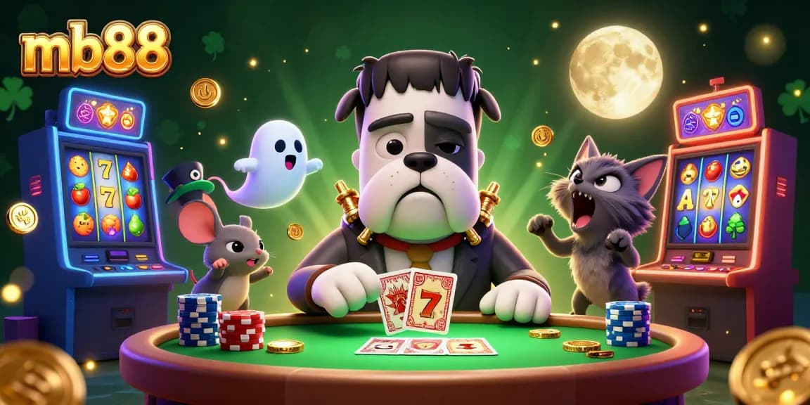mb88 chơi bài tại bàn casino với thú cưng độc đáo và phong cách sôi động.