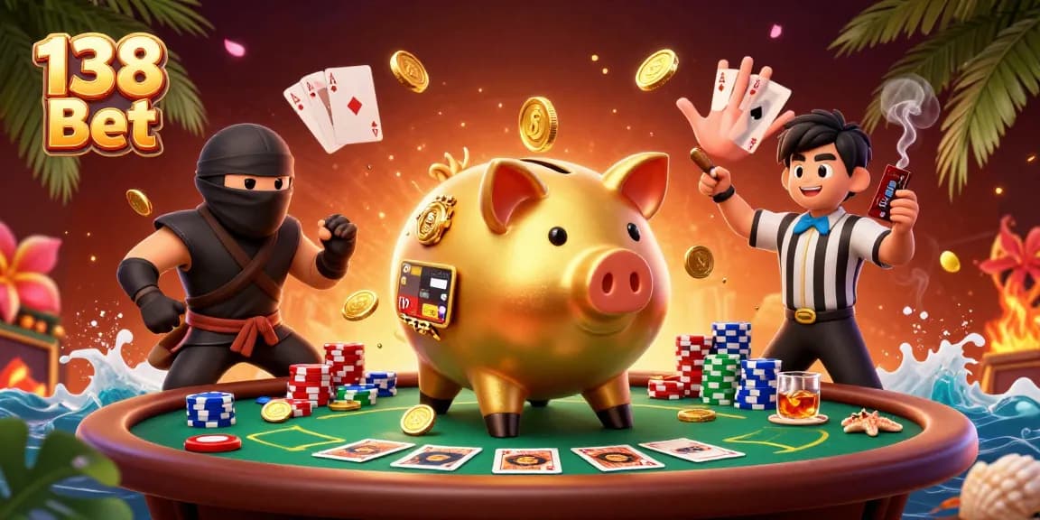 Experience exciting games with 138 Bet at this vibrant casino illustration featuring engaging characters and action.
