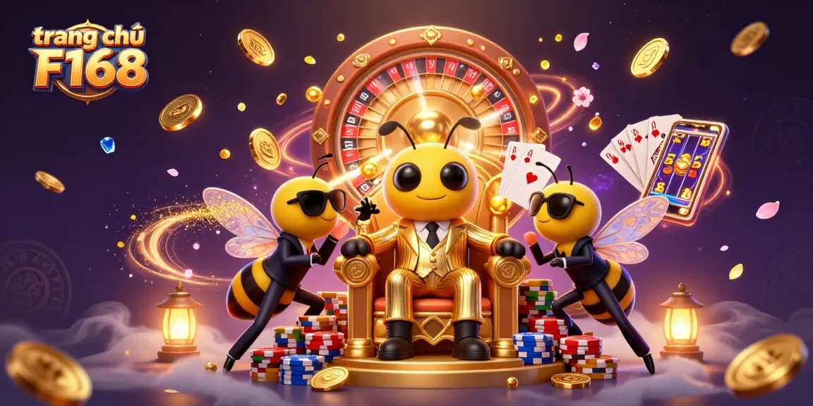 Experience the thrill of gaming at trang chủ F168 with a vibrant casino-themed illustration.