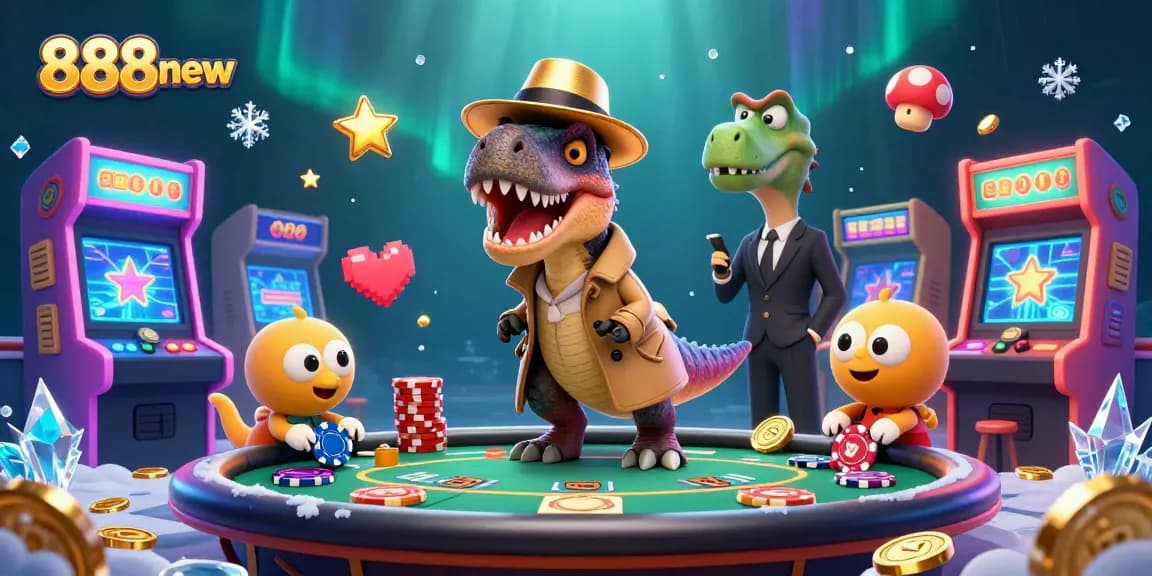 Engage with 888new at the blackjack table with playful characters and vibrant casino elements.