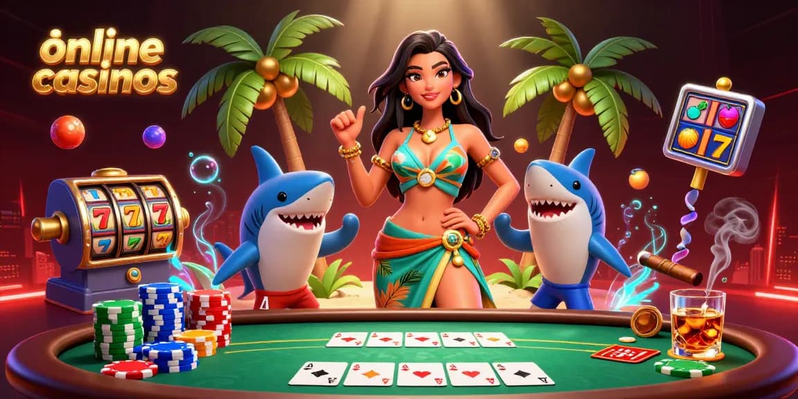 Experience the thrill of online casinos with colorful gaming elements and vibrant characters.