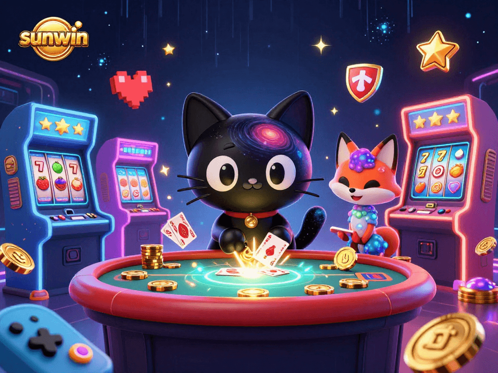 Experience immersive fun at sunwin with a cosmic casino featuring vibrant characters and gaming elements.