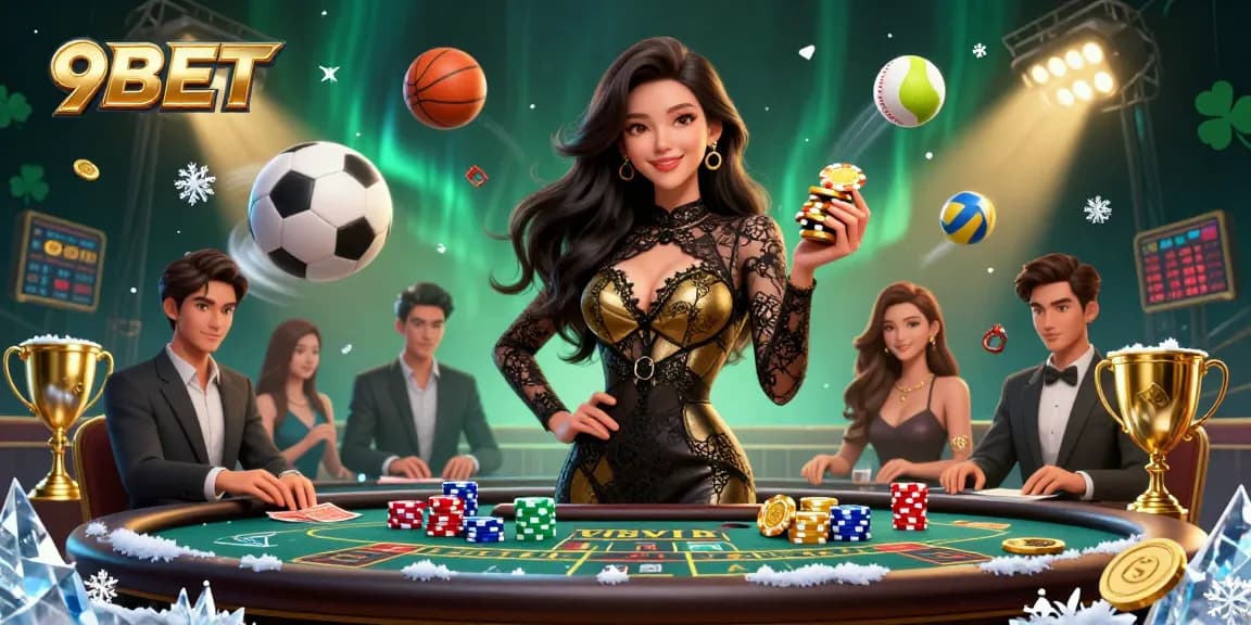 Experience the thrill of 9BET casino gaming with a glamorous scene at a VIP baccarat table.