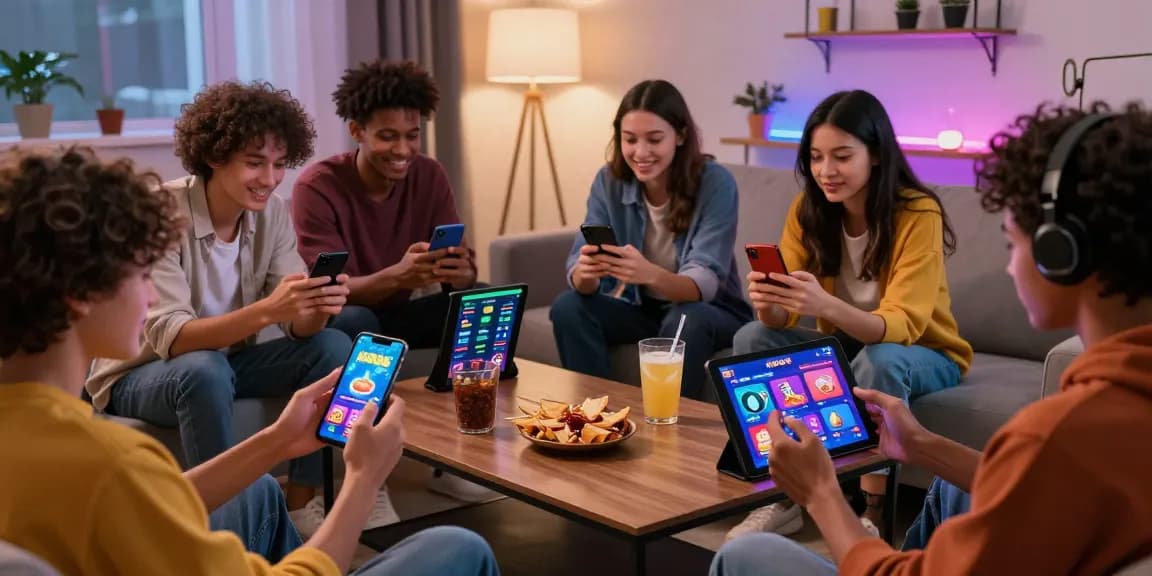 Friends engaging with the KO66 casino app in a lively gaming atmosphere, highlighting mobile play.