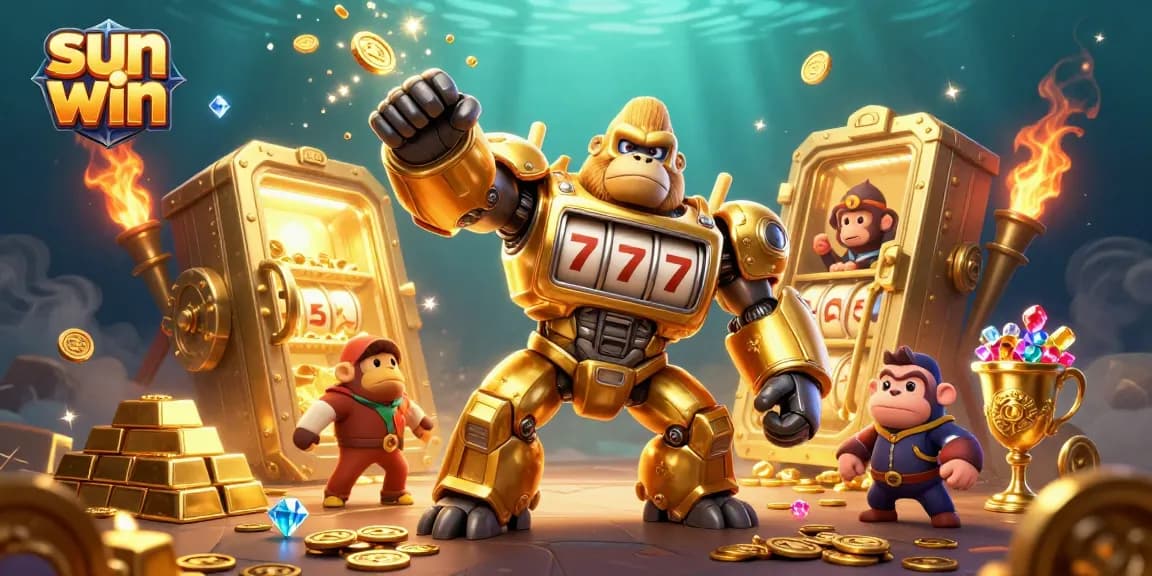 Win big at sun win casino with a vibrant golden gorilla mech and explosive riches!