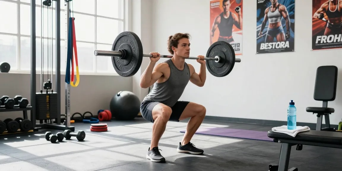 Prime Pharma Steroïden Winkel met een atleet die gewichten heft in een moderne sportschool.