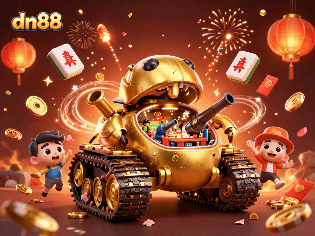 Engage with the thrilling dn88 casino experience inside a golden beetle tank, filled with colorful game elements.