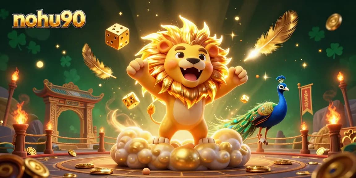 Celebrate winning moments on nohu90 with a roaring lion and dynamic casino elements.