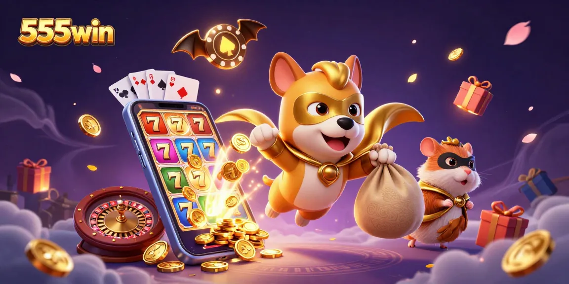 Enjoy thrilling games at 555win with a cartoon superhero theme showcasing fun elements of gambling.