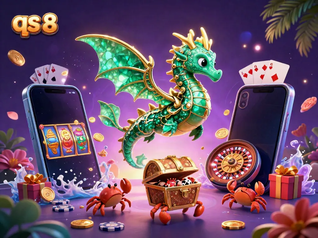 Experience thrilling games at qs 88 with a dazzling sea dragon and vibrant casino elements.