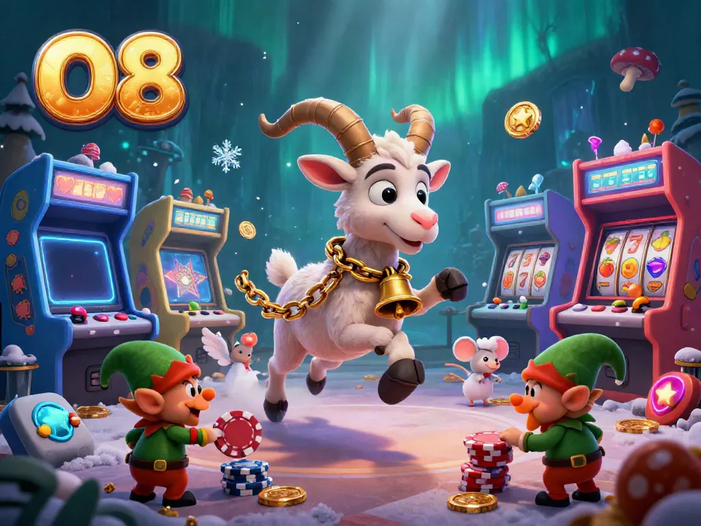 Experience thrilling wins at the festive O8 casino with cartoon characters and colorful game elements.