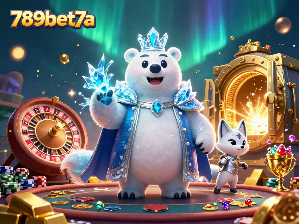 Engage in thrilling wins at 789bet7a with the ice king and his snow fox companion amidst vibrant casino elements.