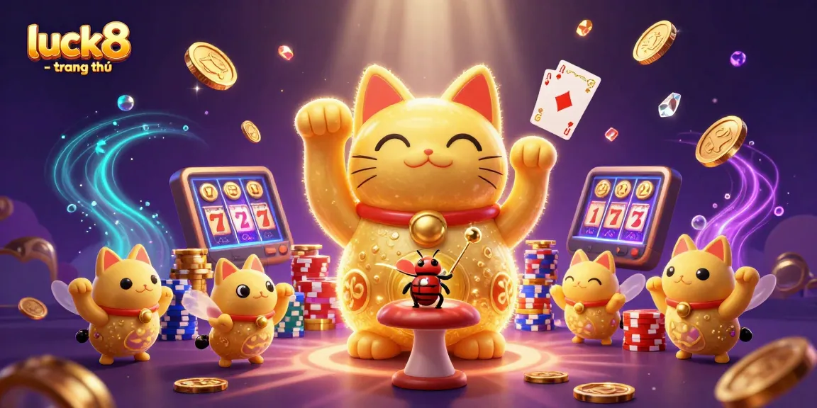 Experience thrilling gameplay at luck8 - trang chủ with dazzling casino symbols and a lucky cat!