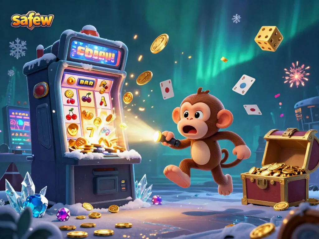 Experience thrilling gameplay with safew as the poltergeist monkey juggles stunning casino elements.
