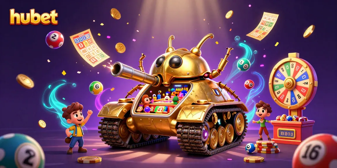 Engage in vibrant gambling excitement with hubet's 3D casino tank illustration featuring dynamic lottery elements.
