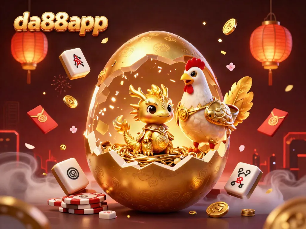 Place bets on da88app with an exciting golden dragon emerging from poker chips in a vibrant casino scene.