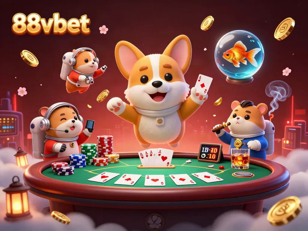 Experience thrilling gaming at 88vbet, where a 3D astronaut corgi enjoys an adventurous float in a vibrant casino.