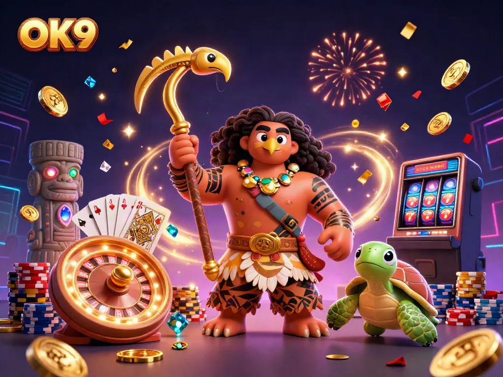Experience thrilling gambling adventures at OK9 with vibrant game elements and lively characters.