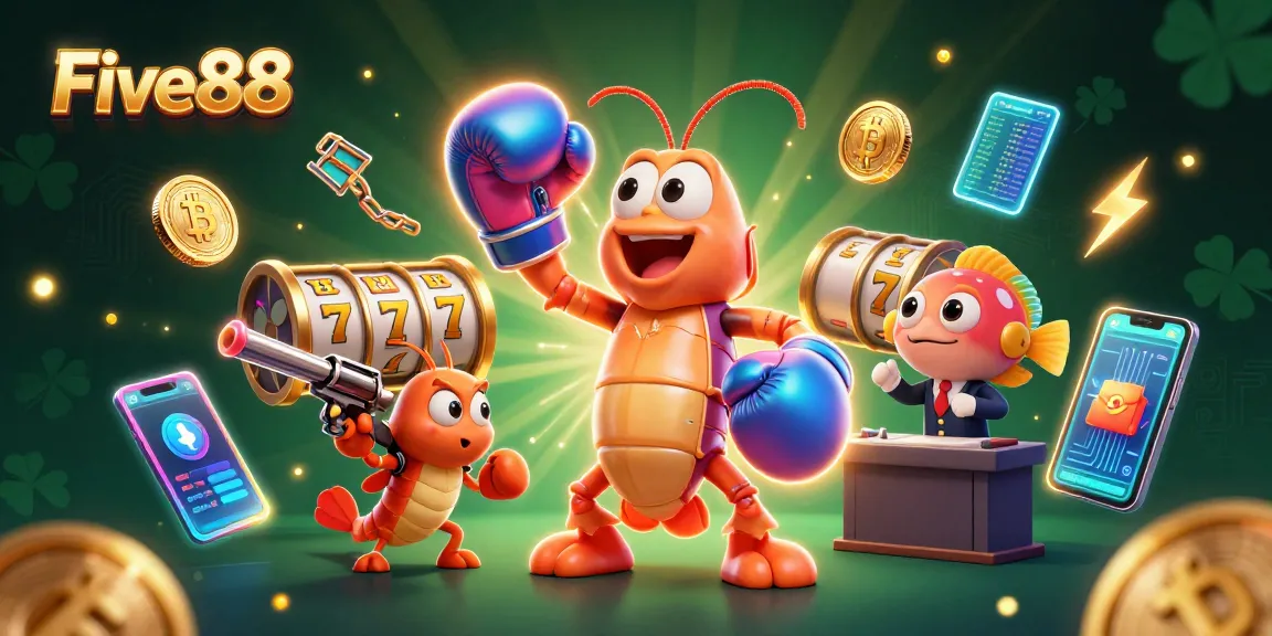 Engage with Five88's vibrant casino action featuring animated sea creatures amidst slot machines.