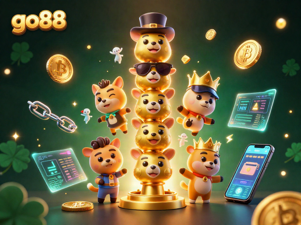 Experience go88 with vibrant casino elements, featuring a golden totem and crypto coins.