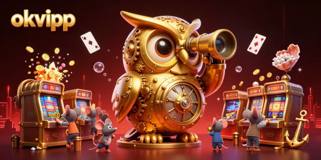 Experience the excitement of okvipp with a vibrant casino scene featuring unique characters and rich game elements.