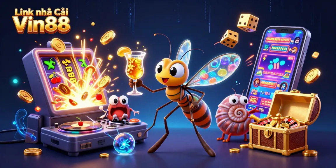 Win big with Link nhà cái Vin88 in this vibrant 3D casino scene filled with jackpots and excitement.