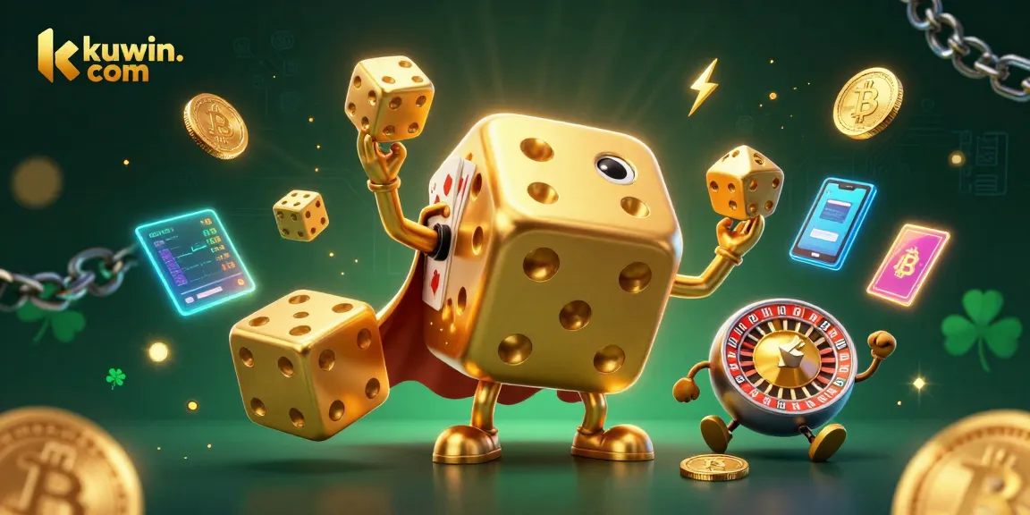 Engage with kuwin. com in this vibrant 3D illustration showcasing a lively casino scene.