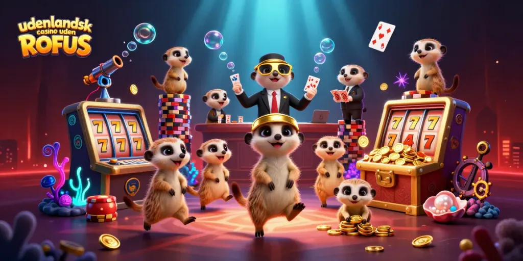 Engaging scene of meerkats managing a casino operation without ROFUS, showcasing exciting gameplay elements.