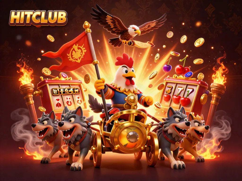 Experience the excitement of HITCLUB with vibrant casino imagery and dynamic characters.