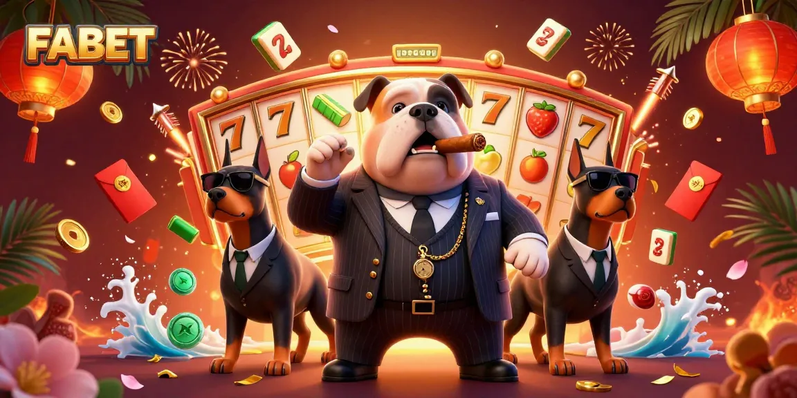 Experience FABET's thrilling gaming with mafia-inspired characters and vibrant casino elements in a dynamic scene.