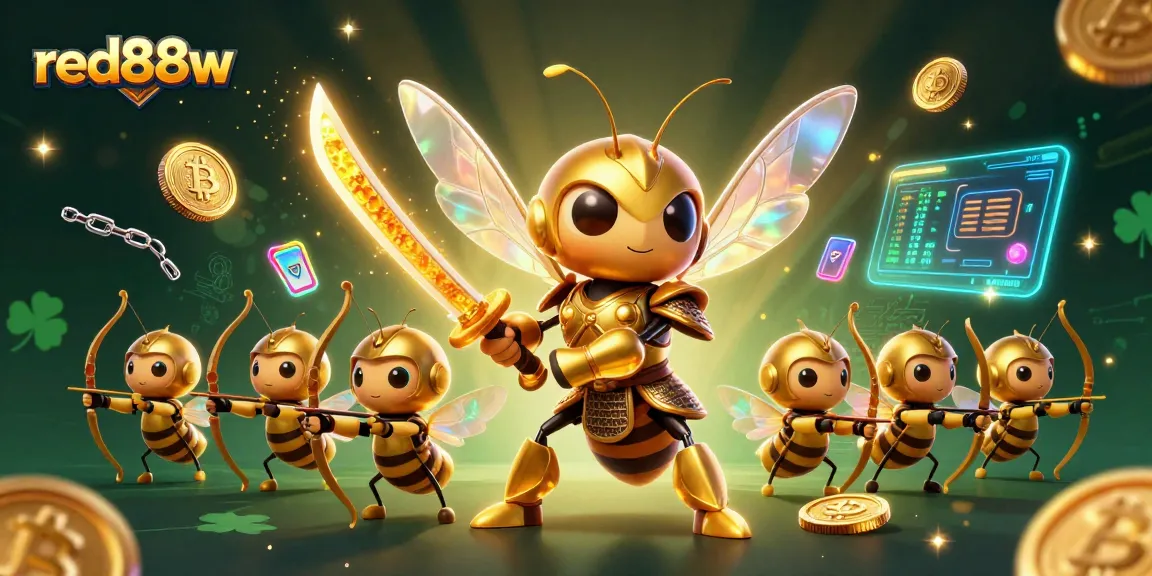 Engage with red88w thrilling gameplay amidst soaring golden hornet samurai and digital crypto elements.