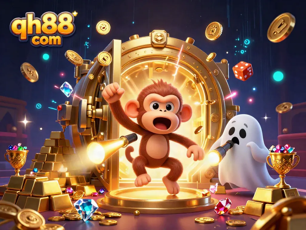 Experience the thrilling QH88 com casino scene with gold treasures in a lively, haunted atmosphere.