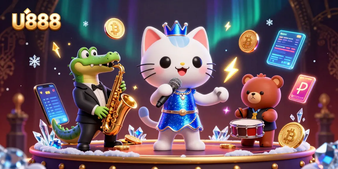 Engage in U888’s thrilling atmosphere with adorable characters on a casino stage.
