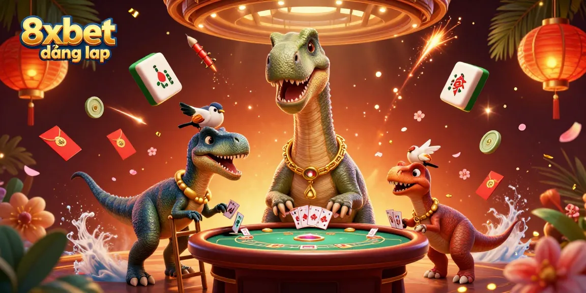 Play exciting games at 8xbet đăng nhập, featuring a whimsical casino scene with dynamic elements.