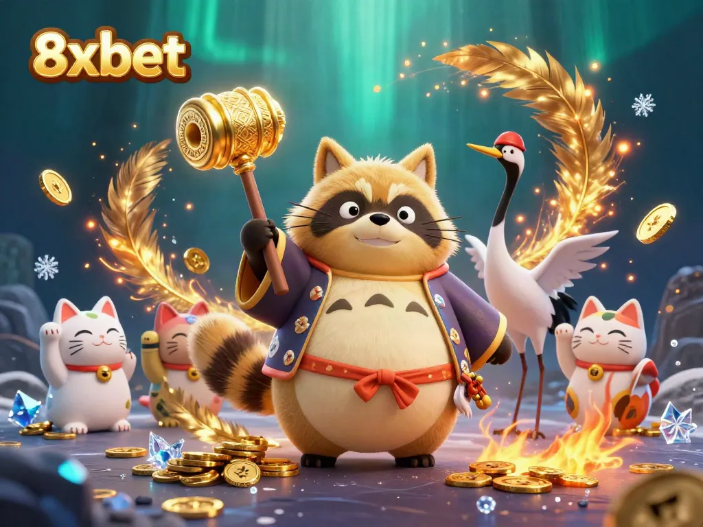 Experience thrilling bets with 8xbet's lively tanuki and vibrant fortune cats in action.