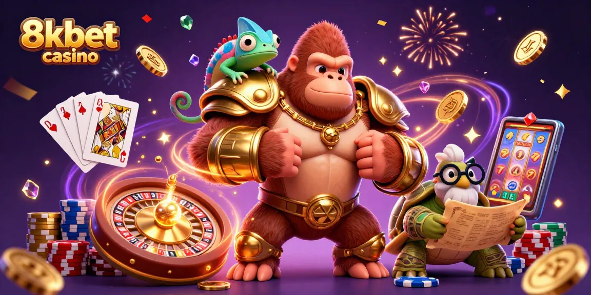 Experience the excitement of 8kbet casino with engaging game characters and dynamic gambling elements.
