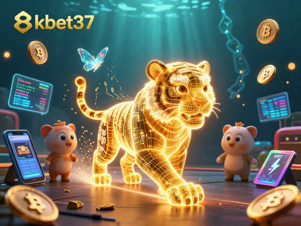 Engage with 8kbet37 in a vibrant digital casino environment featuring neon elements and crypto themes.
