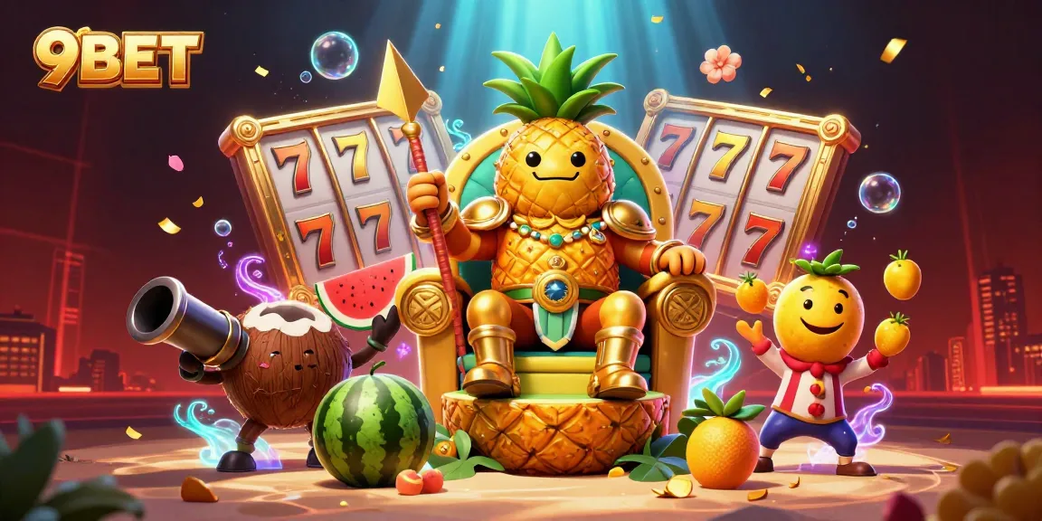 Engage with 9BET's vibrant casino scene featuring the pineapple king and immersive gaming elements.