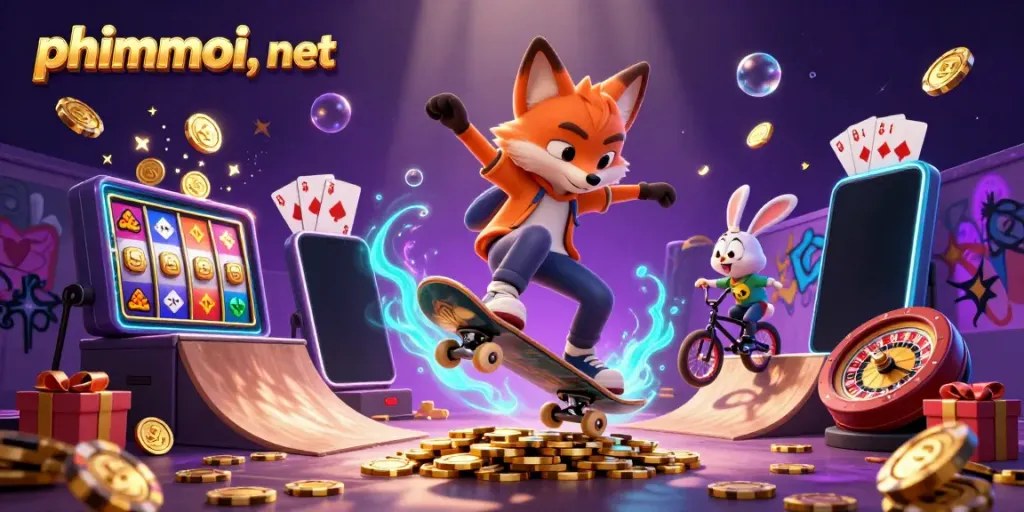 Experience thrilling gaming action as phimmoi, net showcases 3D characters in a lively casino scene.