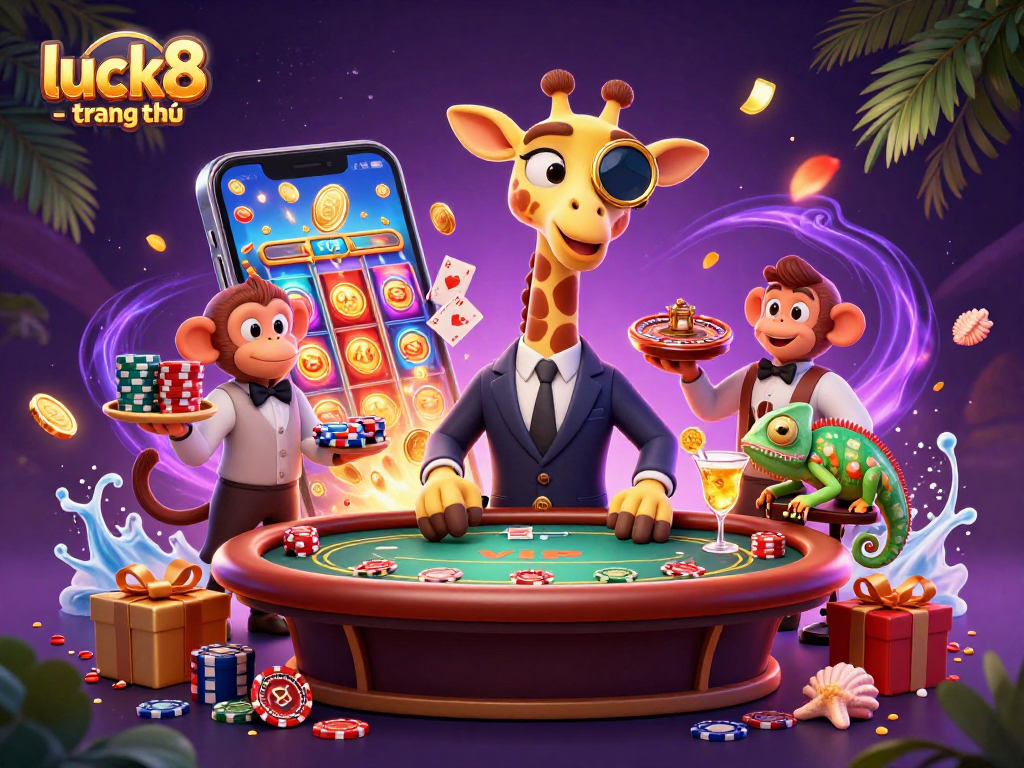 Engage in thrilling gameplay at luck8 - trang chủ with a vibrant 3D casino scene featuring interactive characters.