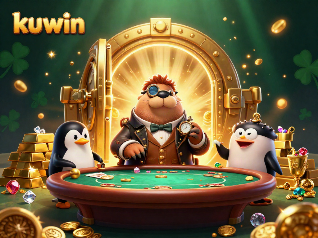 Kuwin showcases an underwater poker game with unique characters in a vibrant treasure-filled scene
