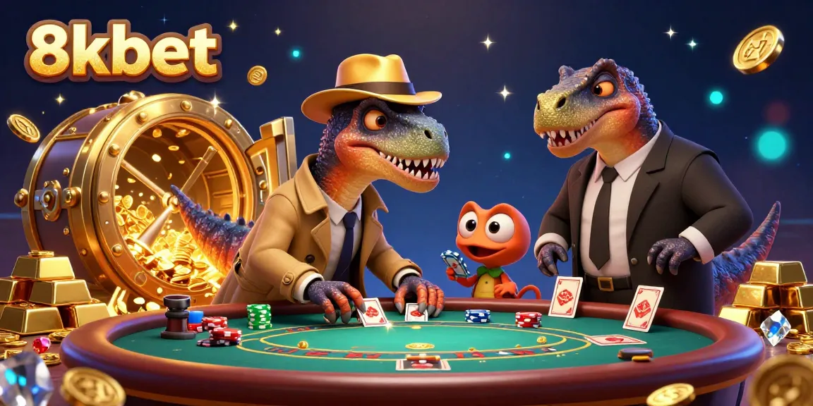 Engage with the thrilling atmosphere at 8kbet as a velociraptor attempts to blend in at a casino.