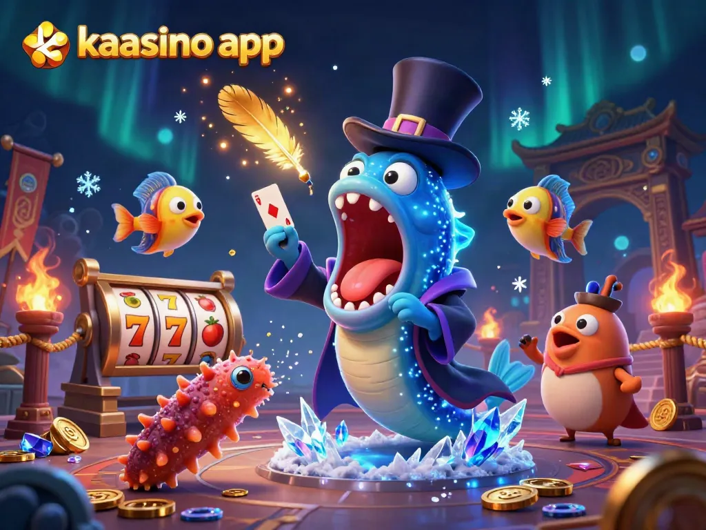 Engage in thrilling gameplay with the kaasino app in a vibrant 3D casino scene filled with colorful characters and magical casino elements.