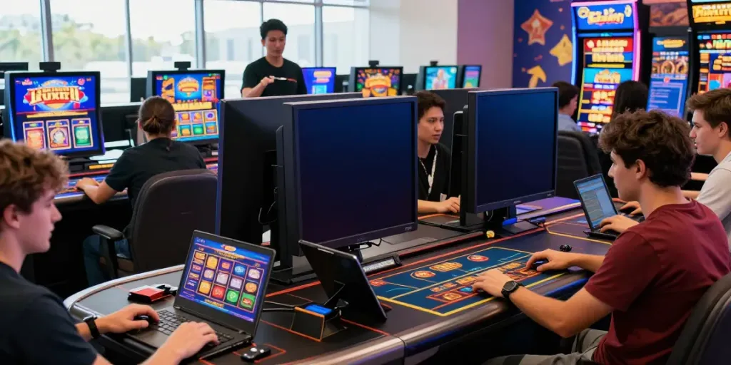 Players enjoying diverse games at DA88 online casino, emphasizing excitement and engagement in a vibrant atmosphere.