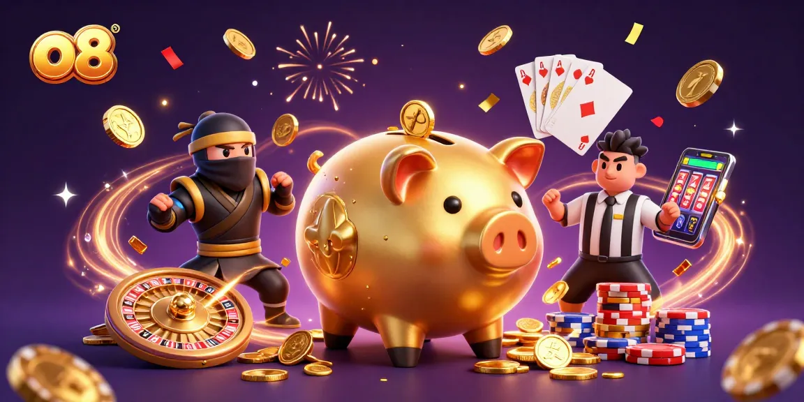 Experience thrilling actions at o8 with a golden piggy bank samurai and exciting casino elements.