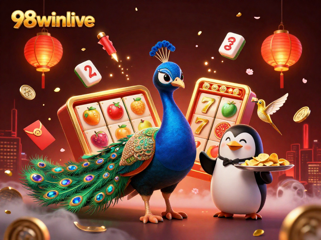 Experience excitement at 98winlive with a dynamic 3D portrayal of casino characters and vibrant game elements.