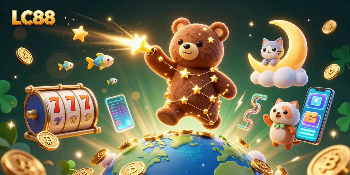 LC88 unveils a vibrant casino world with 3D characters and gaming elements.