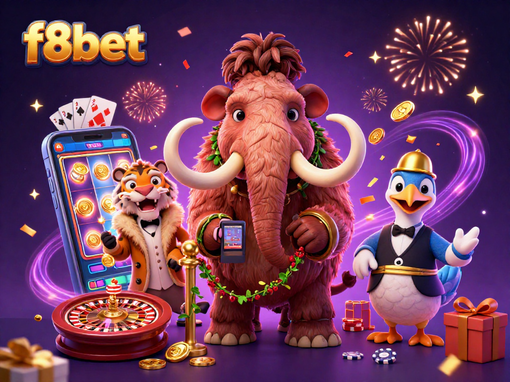 Experience the thrilling world of f8bet with a vibrant 3D casino scene featuring lively characters and dynamic game elements.